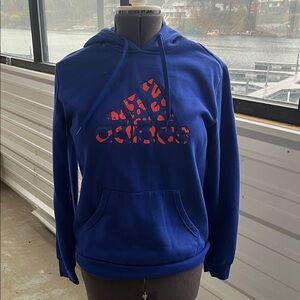 Adidas Women’s Royal Blue Hoodie with Orange Animal Print Logo